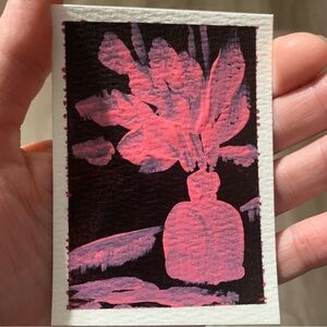 ACEO Original Miniature Abstract Pink and Black Art Painting